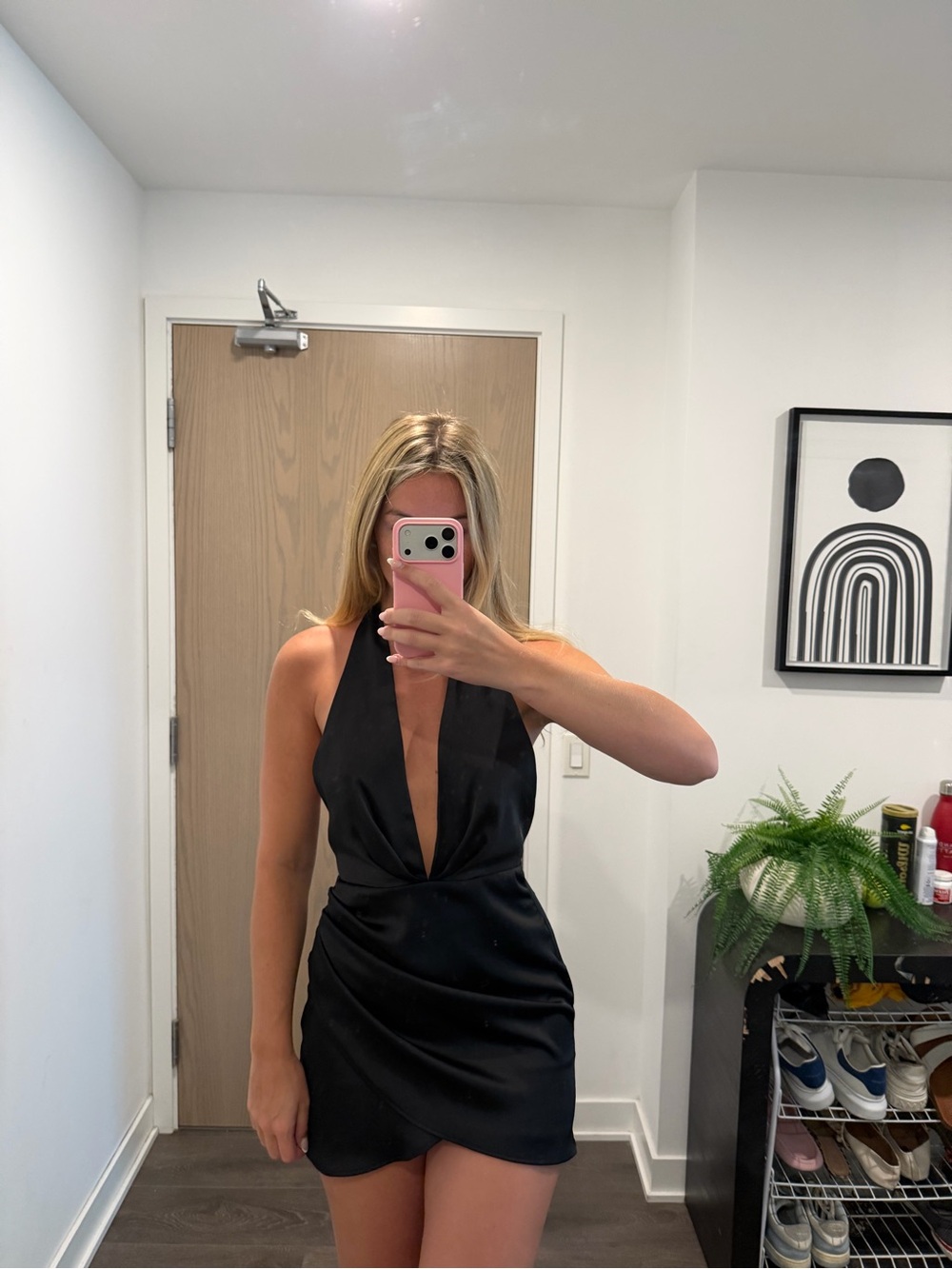 Zara Black Plunge Halter Mini Dress